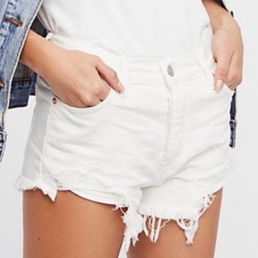 White Distressed Frayed Hem Denim Shorts